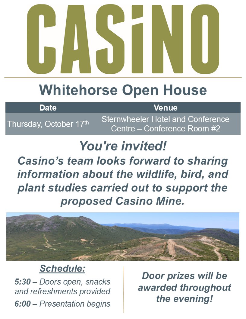 The Casino team looks forward to sharing information about the wildlife, bird, and planned studies carried out to support the proposed Casino Mine on Thursday, October 17!