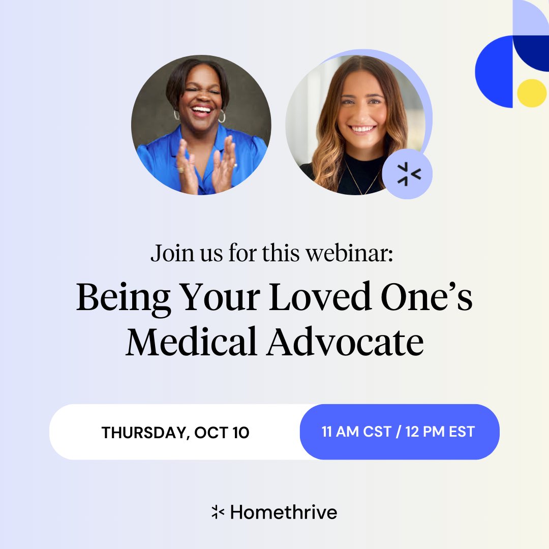 As the MEDICAL ADVOCATE of my parents who both live with dementia, I give VOICE to their ailments, care, treatment and behavioral changes. 

Join us this Thursday to find out why this is so important. 

Register at 
info.homethrive.com/member-webinar…