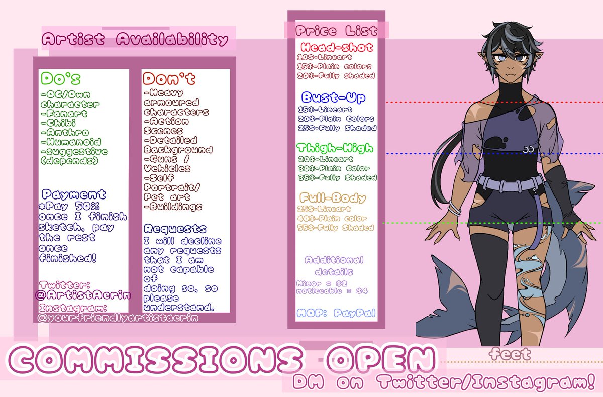 ArtistAerin's tweet photo. Commissions are open!!

I added full body onto my commission sheet! So far, all 4 slots are open for commissions. Feel free to dm me if interested, or comment on this post! 💙✨️

#commissions #art #comissionsopen #comission #ArtistOnX #originalcharacterart https://t.co/1N2RDOyxto