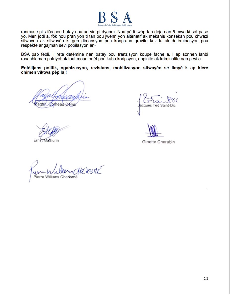 BSA_Montana3008's tweet image. SA K AP PASE NAN GOUVÈNANS PEYI A LA A SE REZILTA DIRÈk KOU DETA KI FÈT SOU AKÒ 3 AVRIL 2024 LA. MEN POZISYON BSA NAN YON YON NOUVO NÒT PIBLIK. #Ayiti #Akomontana #POUYONTRANZISYONKOUPEFACHE