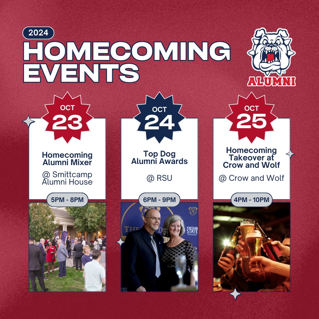 FresnoStateAlum's tweet image. Jumping into homecoming season like... can you believe we're only two weeks away? 🤩
Still need to register for an event? Head over to bit.ly/3Bw2ly5 📆 #FSHomecoming