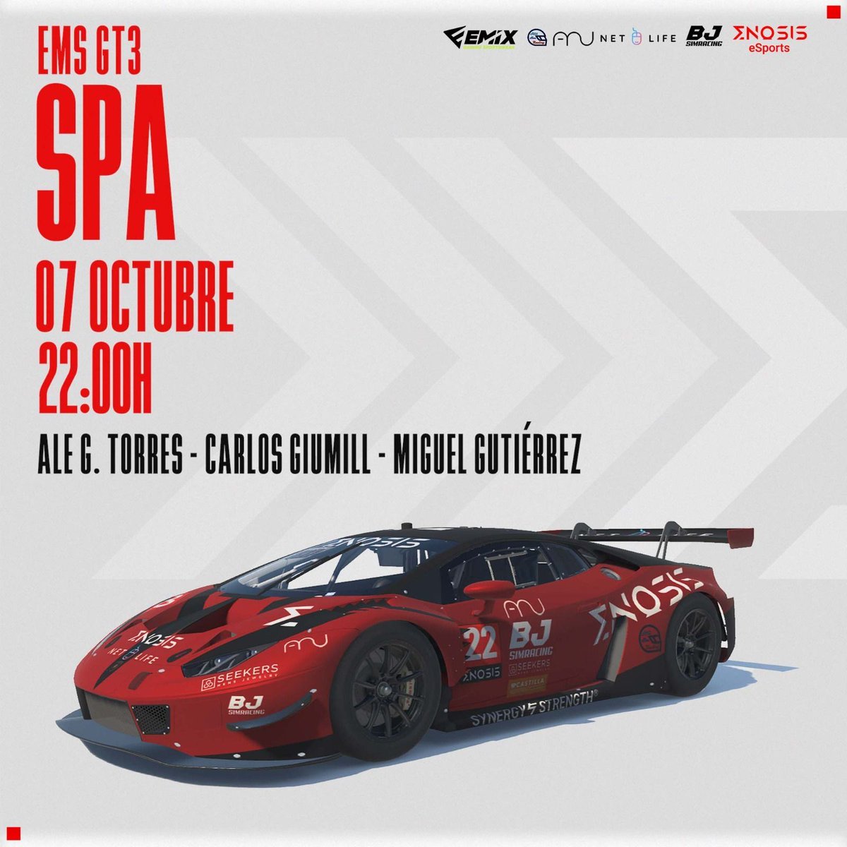 Enosis eSports (@e_enosis) on Twitter photo Siguiente cita en la <a href="/EMS_iRacing/">European Master Series</a> , directos a nuestro querido Spa.
📌 Ale G Torres <a href="/puti_SIMO/">AleGTorres@SIMO</a>
📌Carlos Giumill <a href="/Giumill_/">Giumill</a>
📌Miguel Gutiérrez <a href="/Migueelg93/">MiguelG93</a>
📺 twitch.tv/ems_iracing
#iracing #simracing
<a href="/Emix_Gaming_/">EmixGaming</a> @Almiun_ <a href="/Bjsimracin1/">BJSIMRACING</a> <a href="/NetLifeGaming/">NetLife Gaming</a> <a href="/SimracingStill/">Still SimRacing Cockpits</a> Siguiente cita en la <a href="/EMS_iRacing/">European Master Series</a> , directos a nuestro querido Spa.
📌 Ale G Torres <a href="/puti_SIMO/">AleGTorres@SIMO</a>
📌Carlos Giumill <a href="/Giumill_/">Giumill</a>
📌Miguel Gutiérrez <a href="/Migueelg93/">MiguelG93</a>
📺 twitch.tv/ems_iracing
#iracing #simracing
<a href="/Emix_Gaming_/">EmixGaming</a> @Almiun_ <a href="/Bjsimracin1/">BJSIMRACING</a> <a href="/NetLifeGaming/">NetLife Gaming</a> <a href="/SimracingStill/">Still SimRacing Cockpits</a>