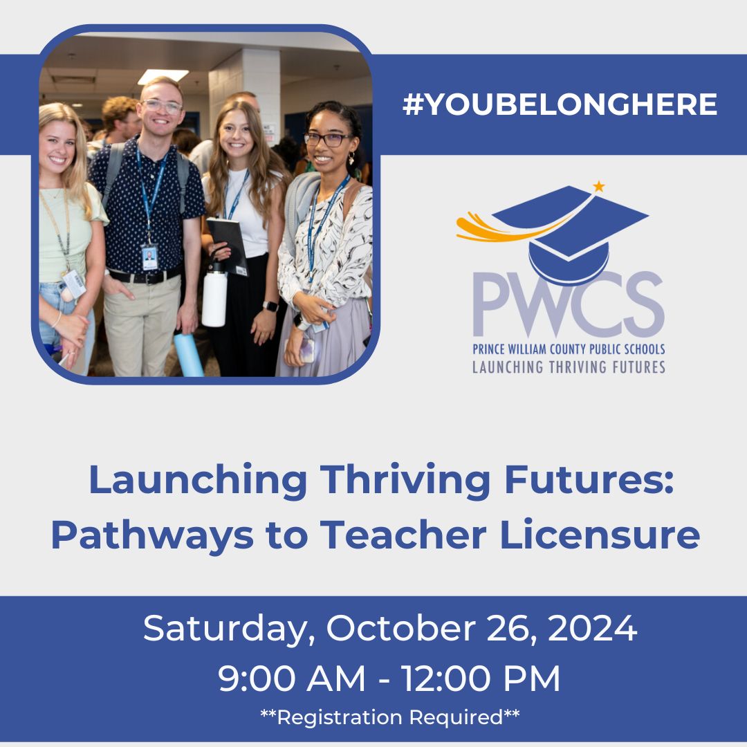 Ever wondered how do you get a license to teach? Plan to attend the Launching Thriving Futures: Pathways to Teacher Licensure.  #YouBelongHere!

Registration REQUIRED: 
ow.ly/spyx50Tpxrz