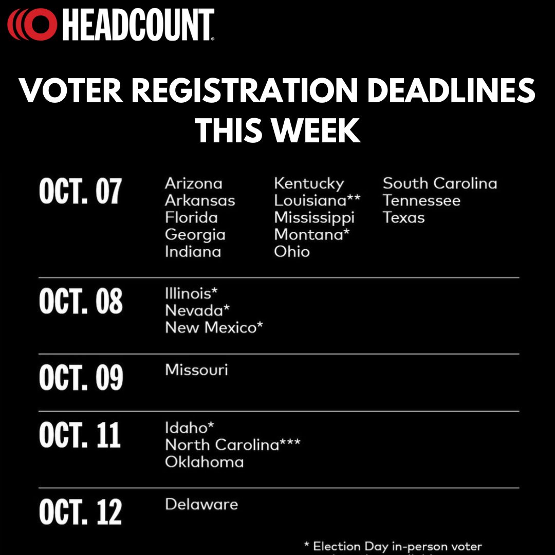 Lara Downes (@laradownes) on Twitter photo Proud to be an Artist Ambassador for <a href="/HeadCountOrg/">HeadCount | Register To Vote</a> 🗳️
Some voter registration deadlines coming up
THIS WEEK!
🗽🇱🇷
#vote #Democracy Proud to be an Artist Ambassador for <a href="/HeadCountOrg/">HeadCount | Register To Vote</a> 🗳️
Some voter registration deadlines coming up
THIS WEEK!
🗽🇱🇷
#vote #Democracy