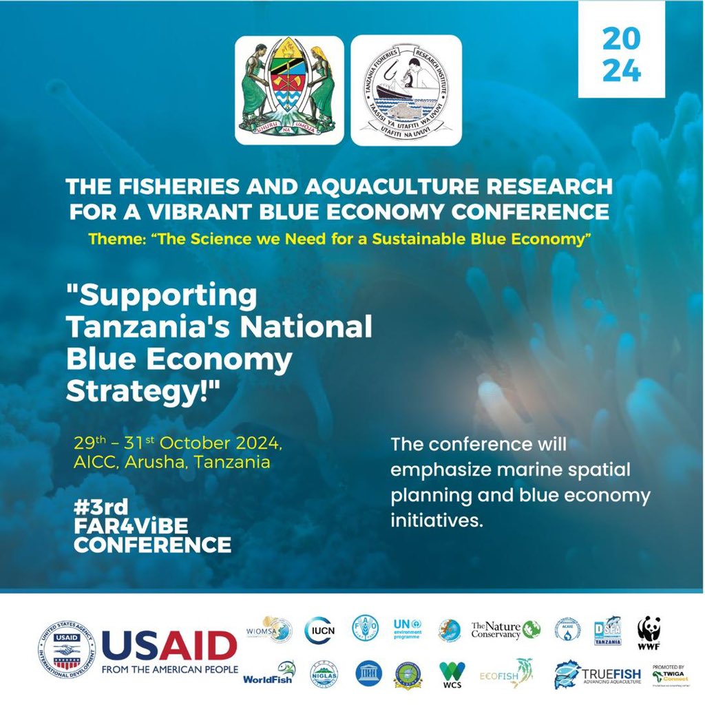 Supporting Tanzania’s National Blue Economy Strategy, FAR4ViBE 2024 will emphasize marine spatial planning and blue economy initiatives. 🌊🌍

Join the conversation!
#3rdFAR4ViBE #BlueEconomy #MarinePlanning #Tanzania2024 <a href="/IUCN/">IUCN</a> <a href="/WorldFishCenter/">WorldFish</a>