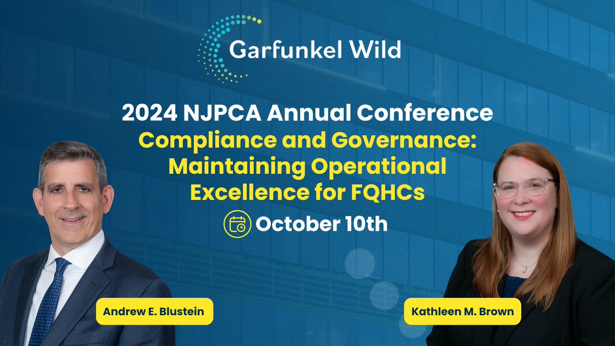 Garfunkel Wild (@garfunkelwild) on Twitter photo Join <a href="/GarfunkelWild/">Garfunkel Wild</a> as they present "Compliance and Governance: Maintaining Operational Excellence for FQHCs" at the 2024 New Jersey Primary Care Association (“NJPCA”) Annual Conference, on October 10th. njpca.org/2024-njpca-ann…
#HealthcareLaw #Compliancelaw #FQHCs Join <a href="/GarfunkelWild/">Garfunkel Wild</a> as they present "Compliance and Governance: Maintaining Operational Excellence for FQHCs" at the 2024 New Jersey Primary Care Association (“NJPCA”) Annual Conference, on October 10th. njpca.org/2024-njpca-ann…
#HealthcareLaw #Compliancelaw #FQHCs