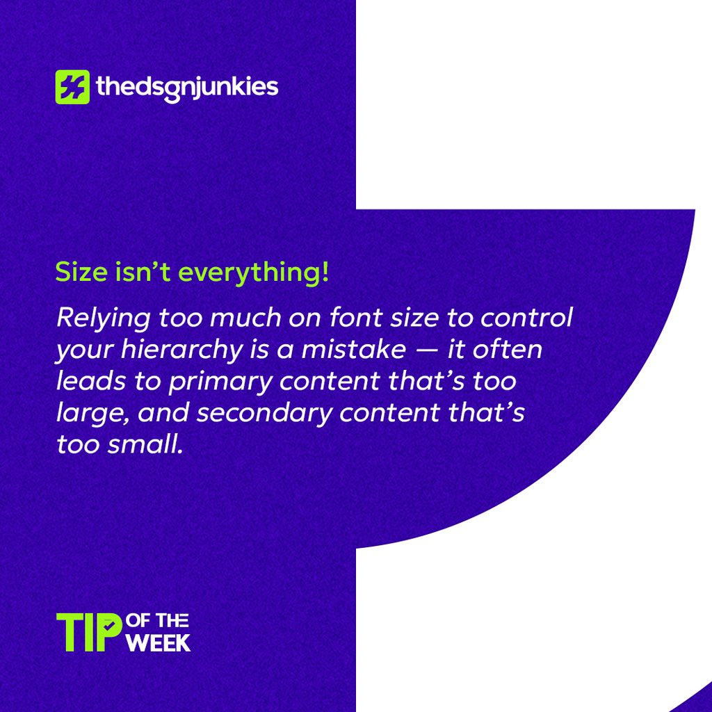 thedsgnjunkies's tweet photo. On Today’s episode of  Tip of the Week : Size isn’t everything.

Reference : Refactoring UI https://t.co/T29wPbdbYQ