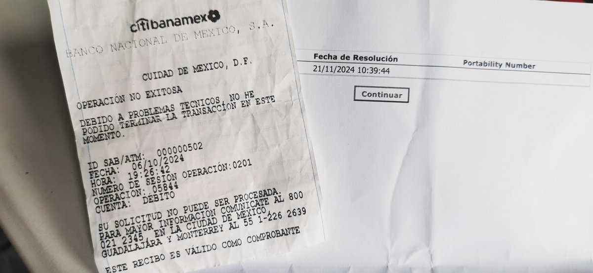 RodrigoMoreno95's tweet photo. Ayer, domingo 06 de octubre, fui a un cajero de la sucursal Plaza Nativa de Citibanamex, con la intención de depositar un dinero, pero antes de que pudiera ingresar el total, el cajero se comió 50 pesos y me dio solo este comprobante. Hoy fui al mismo banco y se defendieron + https://t.co/lEa5x6bJ85