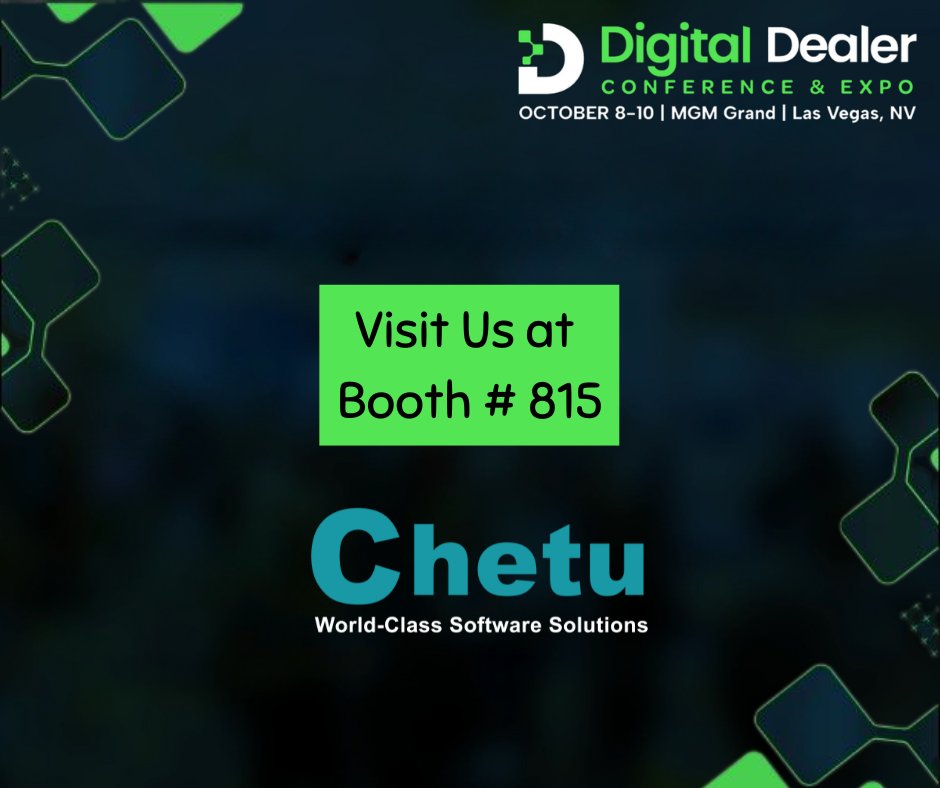 Chetu (@chetuinc) on Twitter photo Chetu will be at the <a href="/DigitalDealer/">DigitalDealer</a> in Las Vegas, NV! Stop by Booth #815 to connect with our experts and discover how our #AIPoweredDMS can transform your business. Learn more at bit.ly/4ev6jWz.
Contact Us bit.ly/3XUDMT8.
#DigitalDealer #CustomSoftware Chetu will be at the <a href="/DigitalDealer/">DigitalDealer</a> in Las Vegas, NV! Stop by Booth #815 to connect with our experts and discover how our #AIPoweredDMS can transform your business. Learn more at bit.ly/4ev6jWz.
Contact Us bit.ly/3XUDMT8.
#DigitalDealer #CustomSoftware