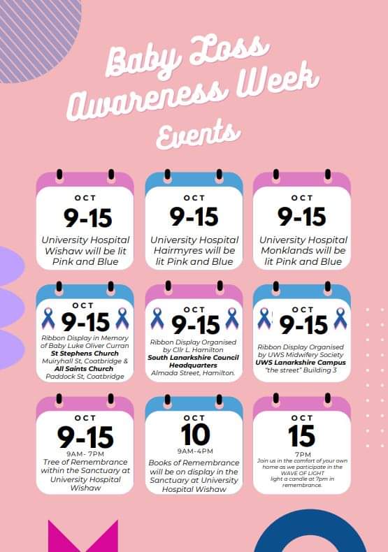 Our hospitals are being lit up pink and blue from Wednesday this week to support #BabyLossAwarenessWeek Please see details of all events planned