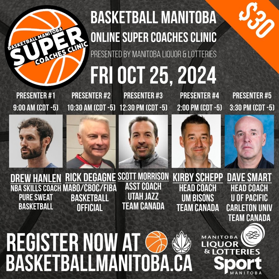 Utah Jazz Assistant Coach Scott Morrison Rounds Out 2024 Basketball MB Super Coaches Clinic, Presented by Manitoba Liquor &amp; Lotteries, Back Online for Oct 25
- - -
Basketball Manitoba is excited to announce the details of its 15th annual 'Super Coaches Clinic', presented by Man…