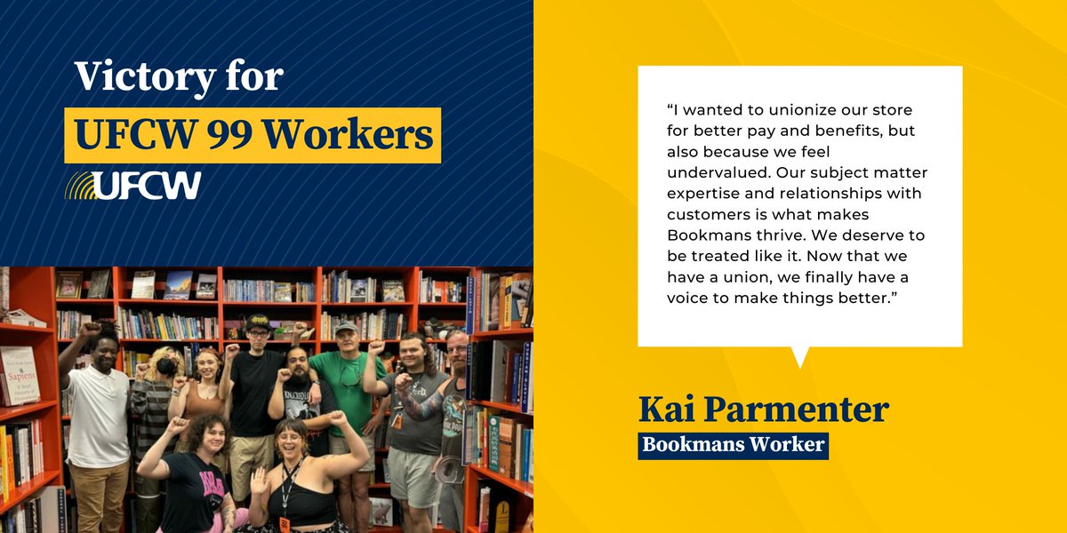 A win for the history books!

49 workers at Bookmans bookstore in Tucson, recently made HISTORY by becoming the FIRST bookstore in Arizona to unionize by joining <a href="/UFCW99/">UFCW Local 99</a>.

Congratulations!

➡️ bit.ly/4eK7zoq