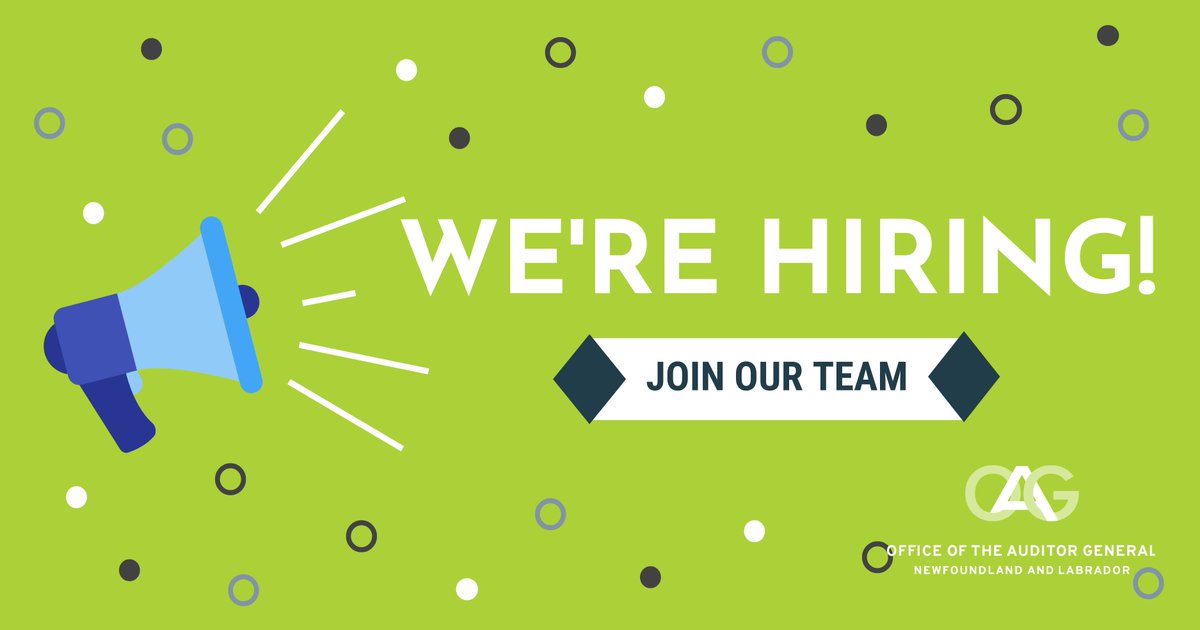 We’re hiring!! Are you our next Audit Senior? Audit Manager, or Assistant Auditor General? If you are motivated to pursue a standard of excellence and have a passion to make a difference, the OAG is the right place for you. ag.gov.nl.ca/careers/