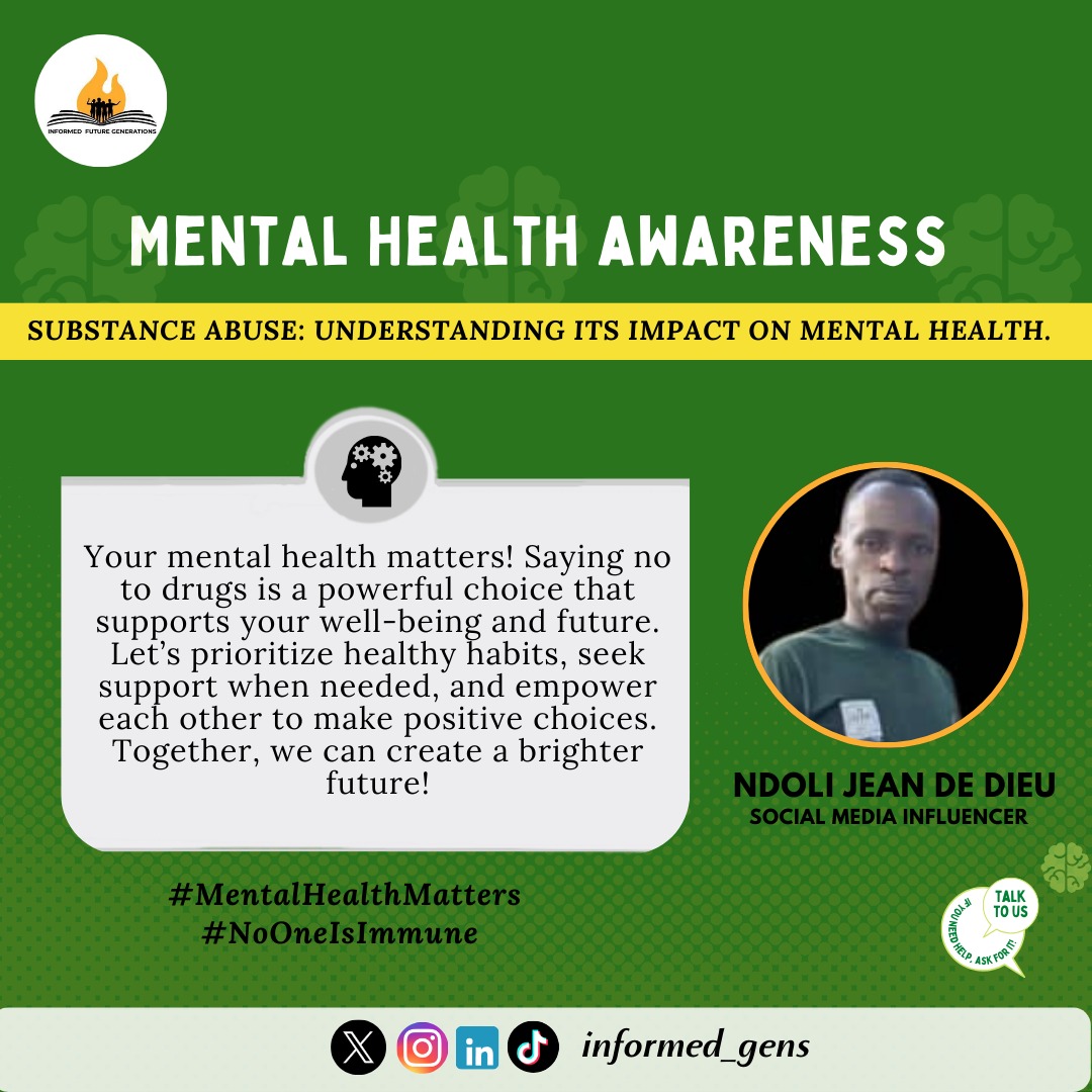 de_ndoli's tweet image. Your mental health matters! Saying no to drugs is a powerful choice that supports your well-being and future. Let’s prioritize healthy habits, seek support when needed, and empower each other to make positive choices
#MentalHealthMatters
#NoOneIsImmune
#Turikumwe
 @informed_gens