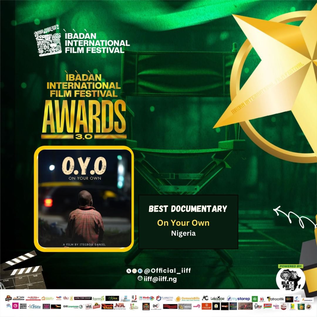 Official_IIFF's tweet photo. Congratulations to the cast and crew of ON YOUR OWN for winning the Best Documentary (Short) at IIFF 3.0 

#iiff3.0 #iiff2024 #ibadaninternationalfilmfestival #onyourown https://t.co/mIjbkxnvc8