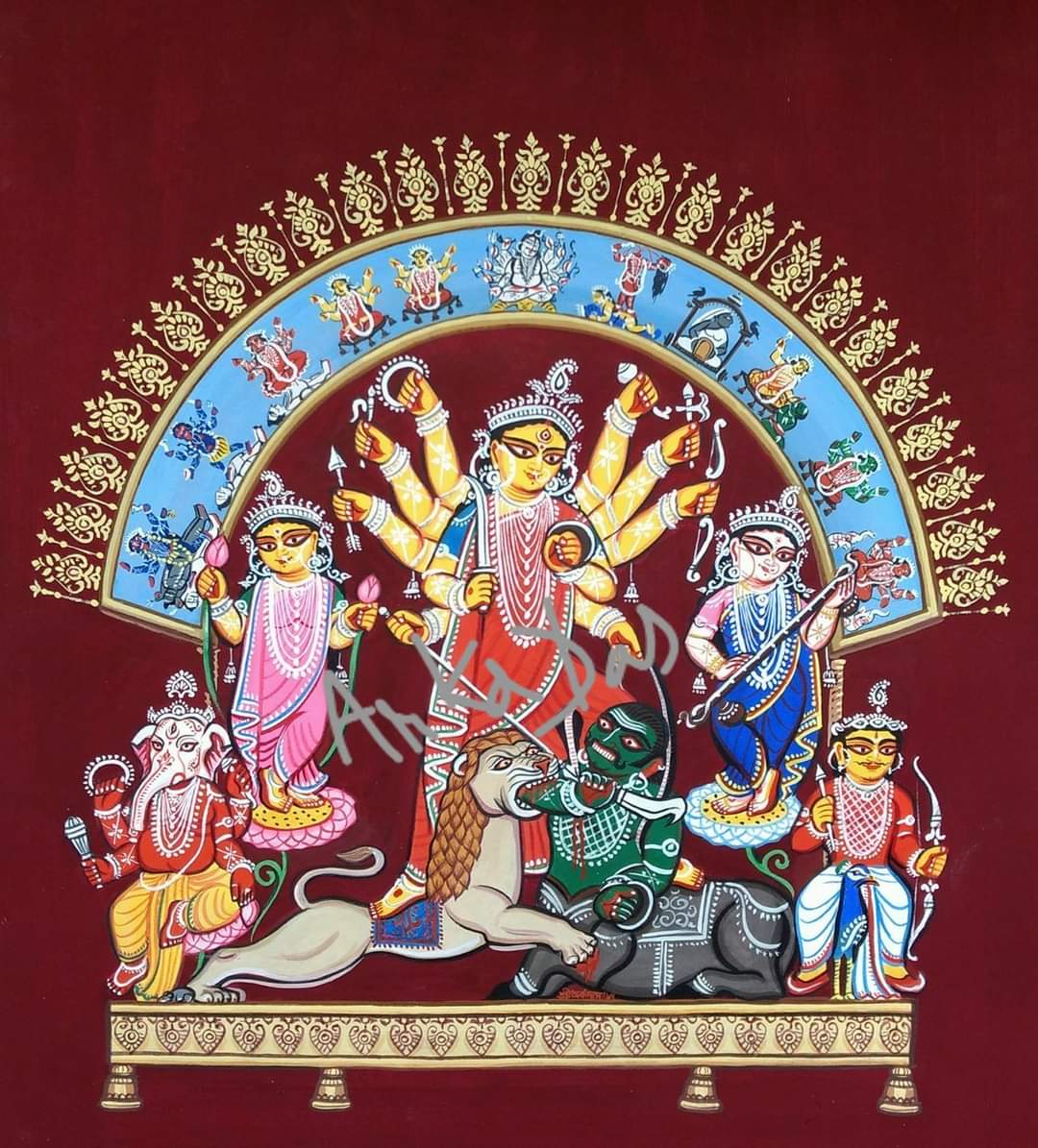 Durga Mahisamardhini 
Dasa Mahavidya chal chitra

Acrylic on canvas
Painting by Sri Arka Das of Nabadwip

#DurgaPuja2024