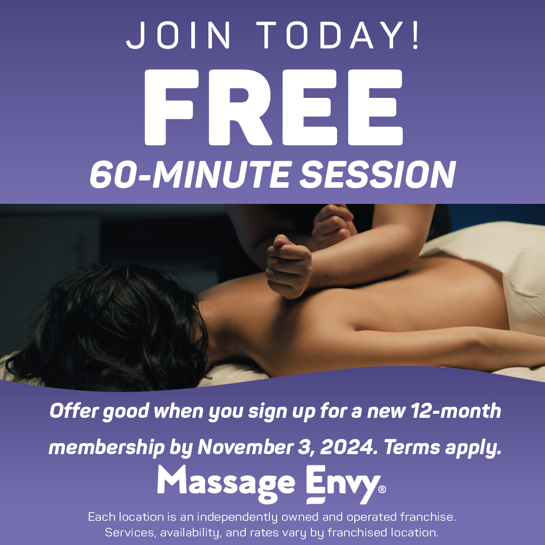 Every Massage Envy membership includes a monthly wellness session for a massage, stretch, or facial! Join now and enjoy a FREE 60-minute session and MORE! Don’t miss out...this special offer ends November 3, 2024!
Learn more: bit.ly/3YYxp3k