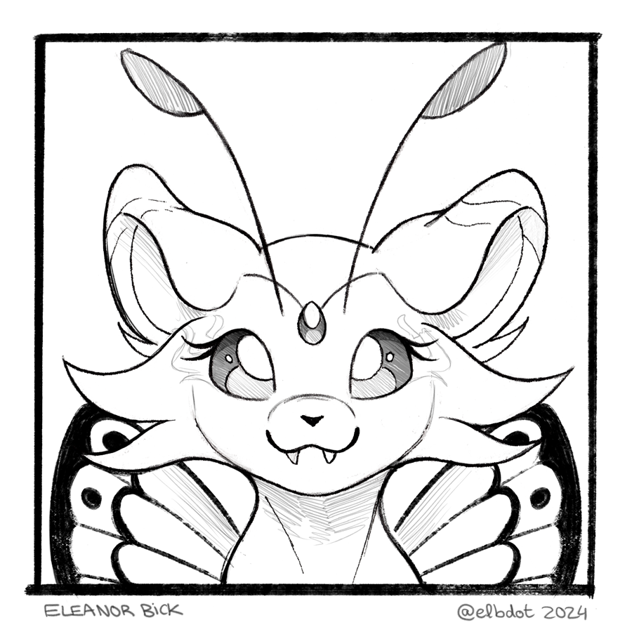 Lil' sketch Commission for @lolb1t3! :D  A headshot of their Pokemon fusion OC (Espeon/Mew/Butterfree)