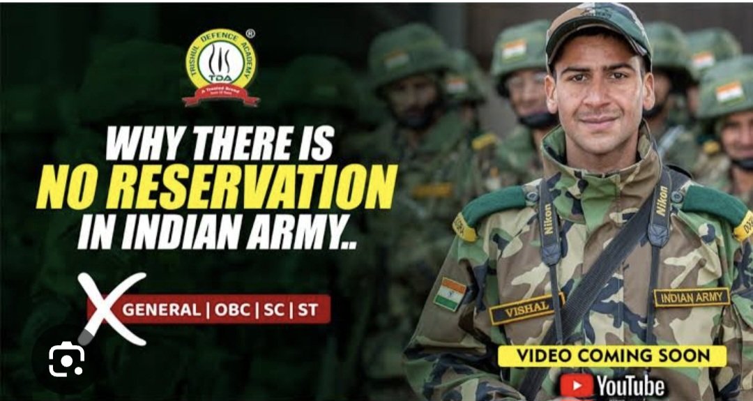 ParveenYograj's tweet photo. WHY THERE IS NO RESERVATION IN INDIAN ARMY ? 
 #IndianArmy is one of the most prestigious institutions in the country, known for its valor, discipline & commitment to serving the nation. Unlike several other sectors in #India,  Indian Army does not have a #Reservation system in place. This absence of reservation is rooted in the belief that  armed forces require a merit-based selection process to ensure  highest level of efficiency, effectiveness &  national security. 
Primary reason for absence of reservation in the Indian Army is  adherence to a merit-based approach. Armed forces require individuals who possess exceptional physical fitness, mental agility, leadership skills, & a deep sense of patriotism. The selection process is rigorous and aims to identify the most qualified candidates based on their abilities, irrespective of their caste, religion, or gender.
 Indian Army operates in a dynamic  &  challenging environment, where each member plays a vital role in ensuring security &  integrity of the nation Armed forces prioritize selecting candidates who have demonstrated  necessary skills &  aptitude through a stringent evaluation process.  Absence of reservation ensures that  best candidates are chosen, enabling army to maintain its operational effectiveness and combat readiness.
Primary responsibility of Indian Army is to safeguard nation’s security interests. This requires a highly skilled &  capable force capable of defending country from external threats. By focusing on merit rather than reservation, armed forces can ensure that  individuals recruited possess  necessary competencies to protect the nation’s borders, tackle security challenges,  maintain peace within the country.
Absence of reservation in Indian Army does not imply a disregard for social or economic disparities. Instead, it aims to level  playing field by providing equal opportunities for all individuals, regardless of their background, to compete based on merit alone. This approach encourages candidates from diverse backgrounds to strive for excellence and motivates them to develop  necessary skills and qualities required by armed forces.
@RDXThinksThat @ajaykraina 
@ResernfreeIndia