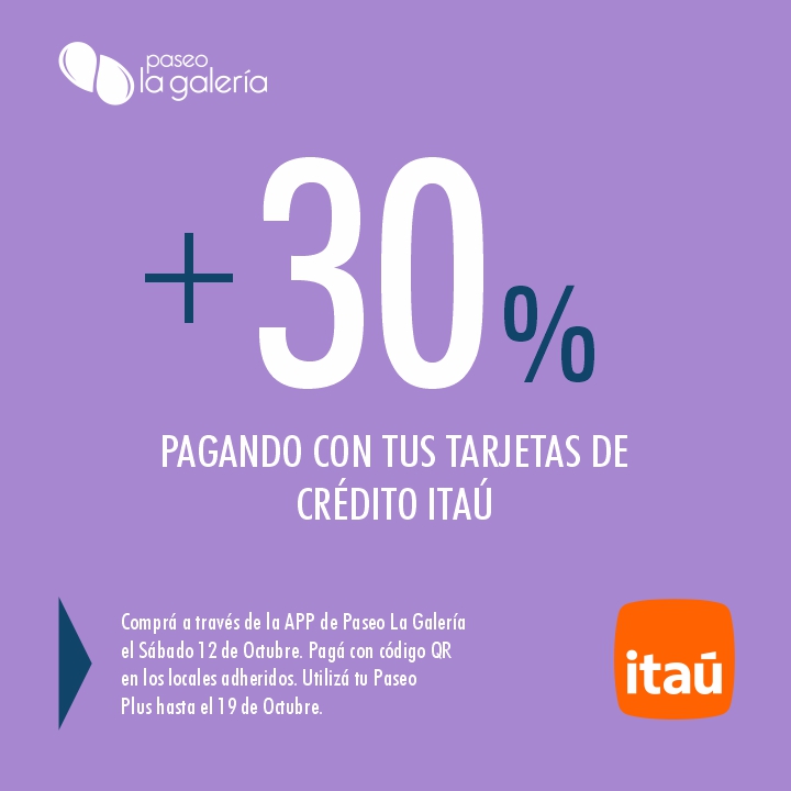 🧡 ¡Llega PASEO PLUS! Donde tu dinero vale hasta 40% MÁS🎉
📍 Tenés 40% MÁS sobre el valor de tu dinero con tu TC ITAÚ Personal Bank 💳
📍 Tenés 30% MÁS sobre el valor de tu dinero con cualquier TC ITAÚ🤩

🗓️ Agenda éste sábado 12 de octubre, para que aproveches al máximo‼️