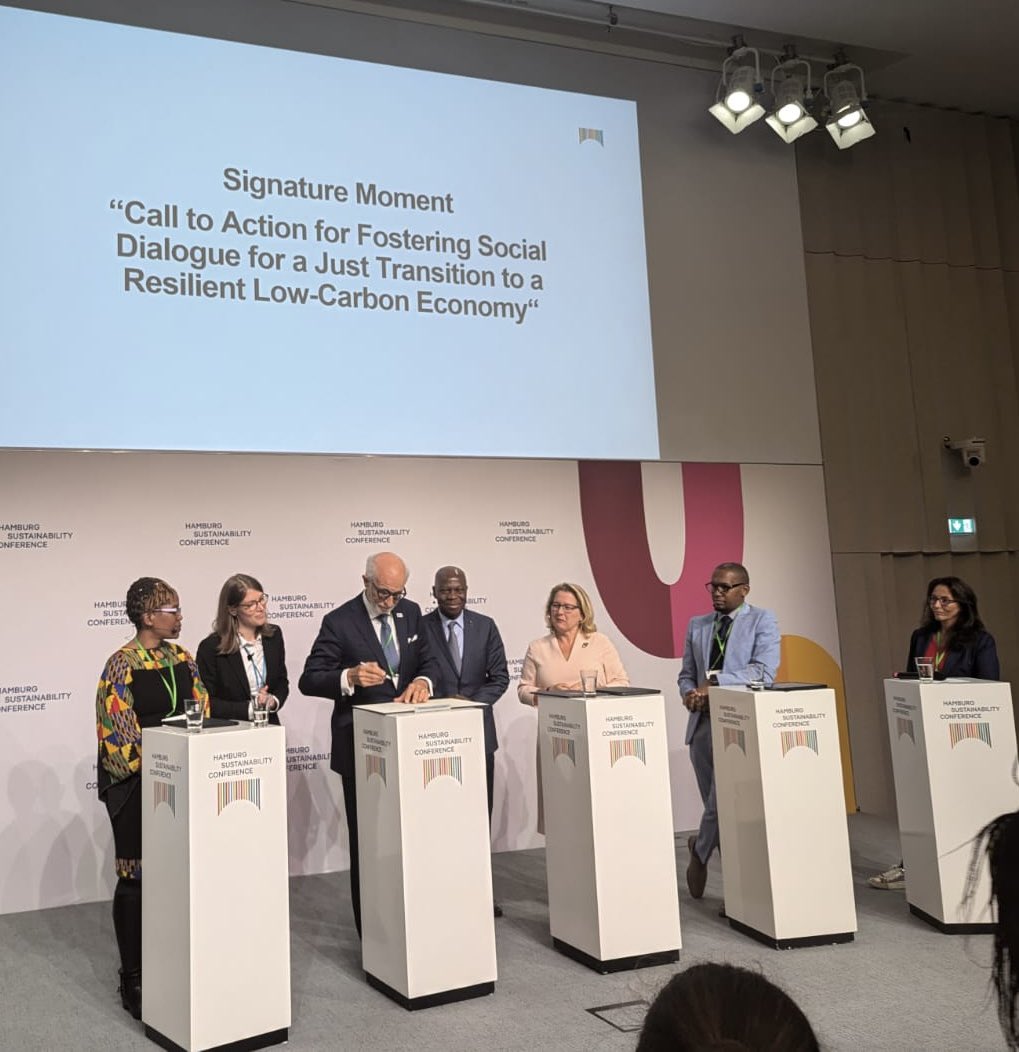 Today at the Hamburg Sustainability Conference (HSC ) I had the privilege and honor to sign on behalf of the International Organisation of Employers <a href="/ioevoice/">IOE</a> the “Call to Action for Fostering Social Dialogue for a Just Transition to a Resilient Low-Carbon Economy”