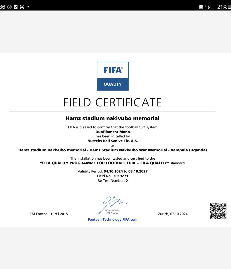 Express FC (@expressfcuganda) on Twitter photo We congratulate Doctor Hajji Hamis Kiggundu and the management of <a href="/HamzStadium/">Hamz stadium Nakivubo War Memorial Grounds</a> for the achievement of acquiring the FIFA certificate. This is a milestone for football in the country
#MukwanoGwabangi ๐ด๐ฆ
We congratulate Doctor Hajji Hamis Kiggundu and the management of <a href="/HamzStadium/">Hamz stadium Nakivubo War Memorial Grounds</a> for the achievement of acquiring the FIFA certificate. This is a milestone for football in the country
#MukwanoGwabangi ๐ด๐ฆ