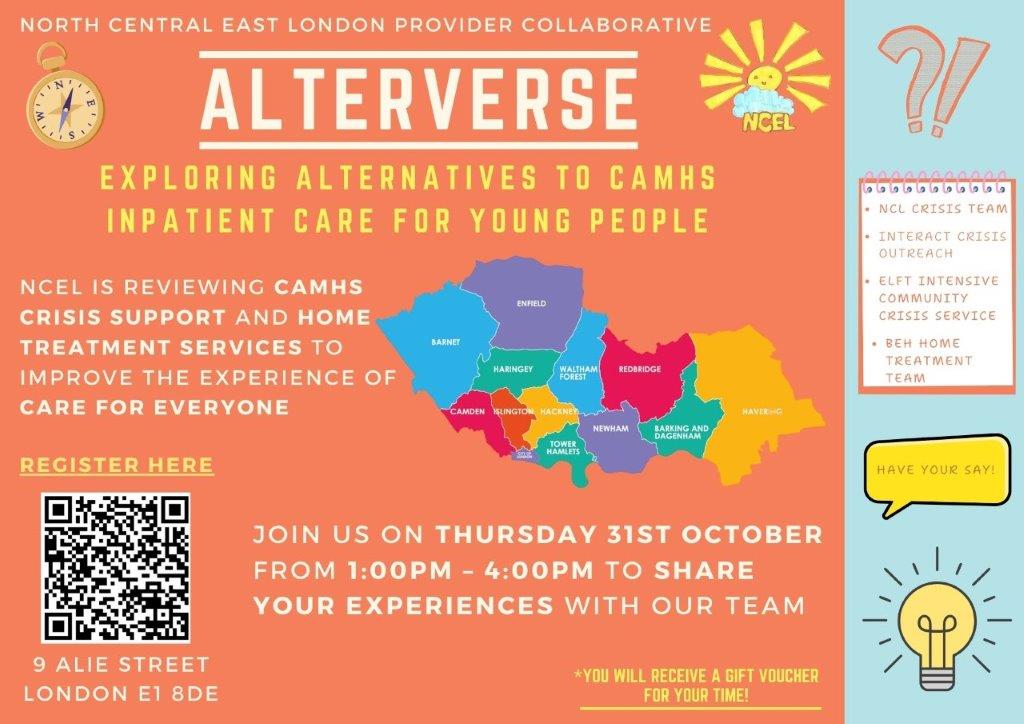 NCEL CAMHS Participation Team (@ncelc) on Twitter photo If you've use #CAMHS #Crisis services or Home Treatment teams over the past 18 months join us at our listening event on October 31st & share your experience with our team.
#youngpeople #MentalHealth <a href="/NHS_ELFT/">East London NHS Foundation Trust (ELFT)</a> <a href="/NELFT/">North East London NHS Foundation Trust (NELFT)</a> <a href="/WhitHealth/">Whittington Health NHS Trust</a> <a href="/TaviAndPort/">Tavistock and Portman NHS Foundation Trust</a> If you've use #CAMHS #Crisis services or Home Treatment teams over the past 18 months join us at our listening event on October 31st & share your experience with our team.
#youngpeople #MentalHealth <a href="/NHS_ELFT/">East London NHS Foundation Trust (ELFT)</a> <a href="/NELFT/">North East London NHS Foundation Trust (NELFT)</a> <a href="/WhitHealth/">Whittington Health NHS Trust</a> <a href="/TaviAndPort/">Tavistock and Portman NHS Foundation Trust</a>