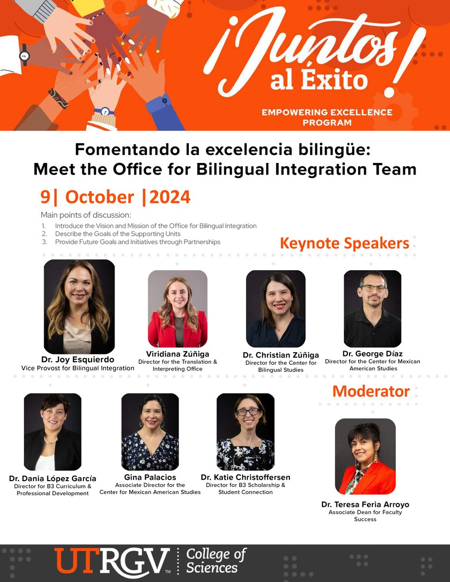 Join us! For our upcoming session of ¡Juntos al Éxito!
In this session we will meet the Office for Bilingual Integration Team.