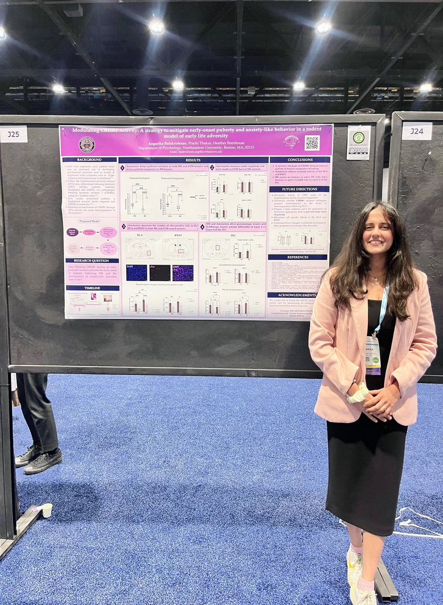 If you’re at #sfn2024 this afternoon swing by my poster J25 to discover how early life adversity affects pubertal development and anxiety-like behaviors in adolescent rats and what role the CRHR1 receptor plays in all this! #conference #neuroscience @sfntweets