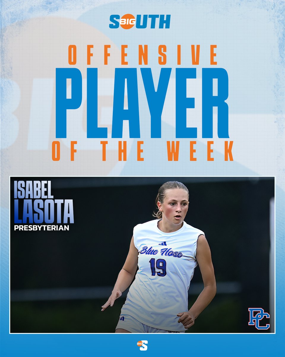 Big South Conference (@bigsouthsports) on Twitter photo She posted 2โฃ goals and an assist in a 3-1 win at Gardner-Webb. ๐ฅ
<a href="/BlueHoseWSOC/">PC Women's Soccer</a>'s Isabelย Lasotas is the #BigSouthWSOC Offensive Player of the Week! She posted 2โฃ goals and an assist in a 3-1 win at Gardner-Webb. ๐ฅ
<a href="/BlueHoseWSOC/">PC Women's Soccer</a>'s Isabelย Lasotas is the #BigSouthWSOC Offensive Player of the Week!