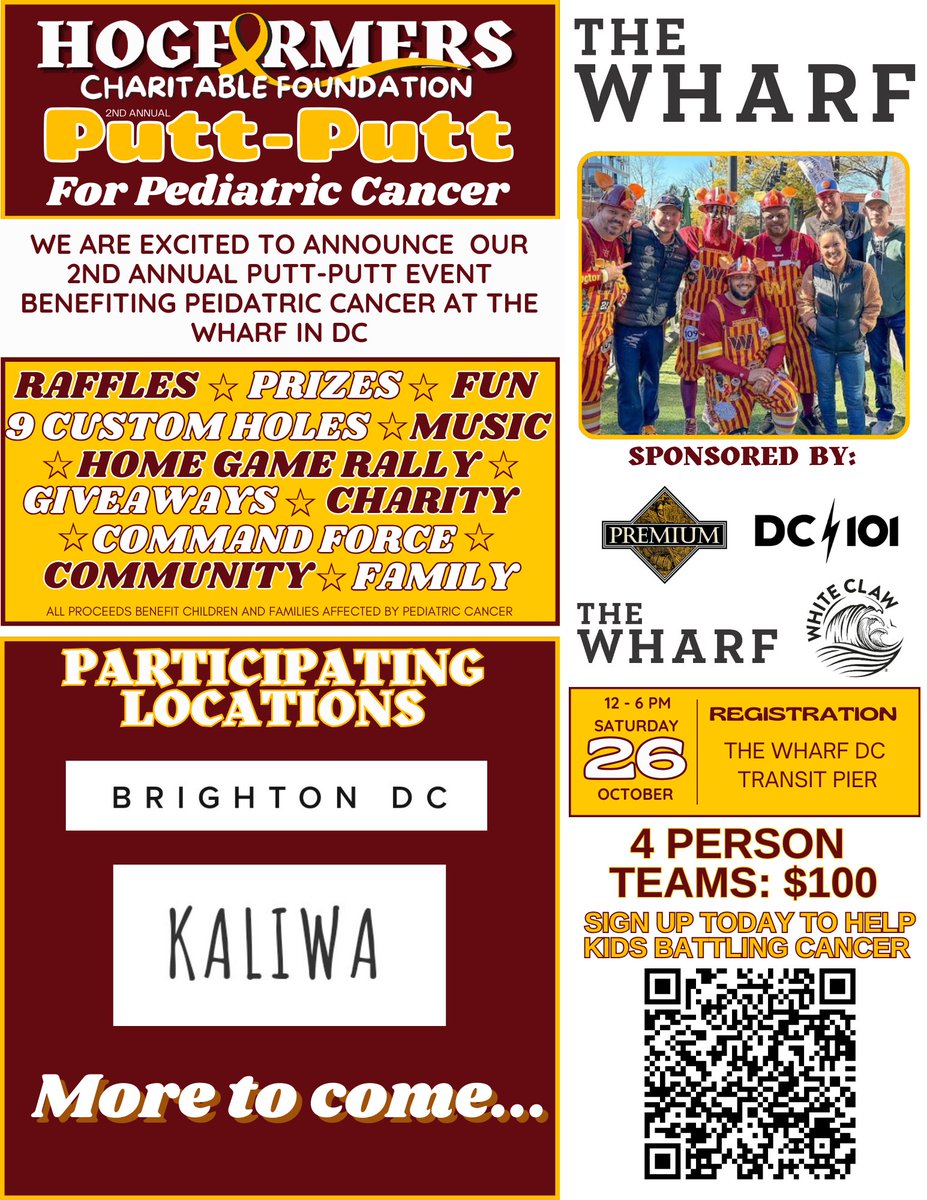 Who is going to the Bears game❓️

Join our 2nd Annual Putt-Putt for pediatric cancer fundraiser at the Wharf DC. 10/26/2024. Get your teams together now! We have raffles, prizes, and giveaways! Sign up at the link below:
hogfarmers.networkforgood.com/events/75291-2…
