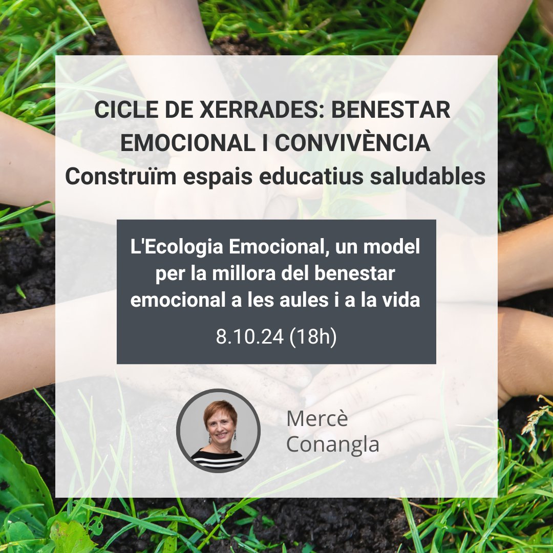 📢 Xerrada. L'Ecologia Emocional, un model per la millora del benestar emocional a les aules i a la vida  

➡️ Ponent: Mercè Conangla <a href="/funecoemocional/">Fundació Ecologia Emocional</a>

🗓️ Dimarts 8 octubre 18h  Xerrada gratuïta i oberta a tothom😉

Adreçada a mestres d'ed. INF, PRI i SEC

docents.cat/cicle/