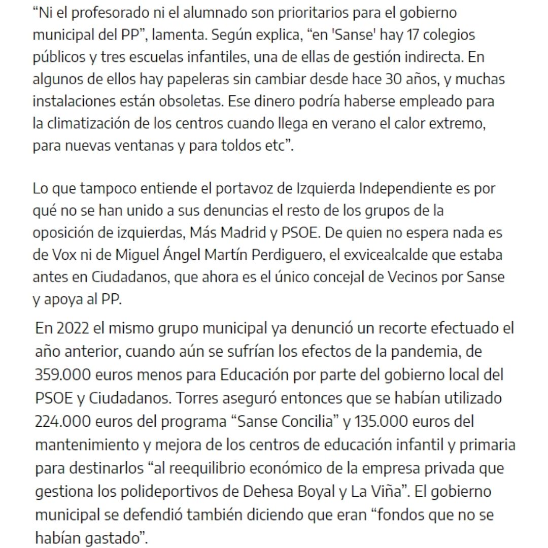 . <a href="/eldiarioes/">elDiario.es</a> se hace eco de la mano de <a href="/carmoraga/">Carmen Moraga</a> de nuestra denuncia del #recorte de 75.000€ en #educación para destinarlo a #fiestas en #Sanse
📰👉 eldiario.es/madrid/politic…

#SomosSanse #encierros #hacemosciudad #EducacionPublicaSiempre #IzquierdaIndependiente