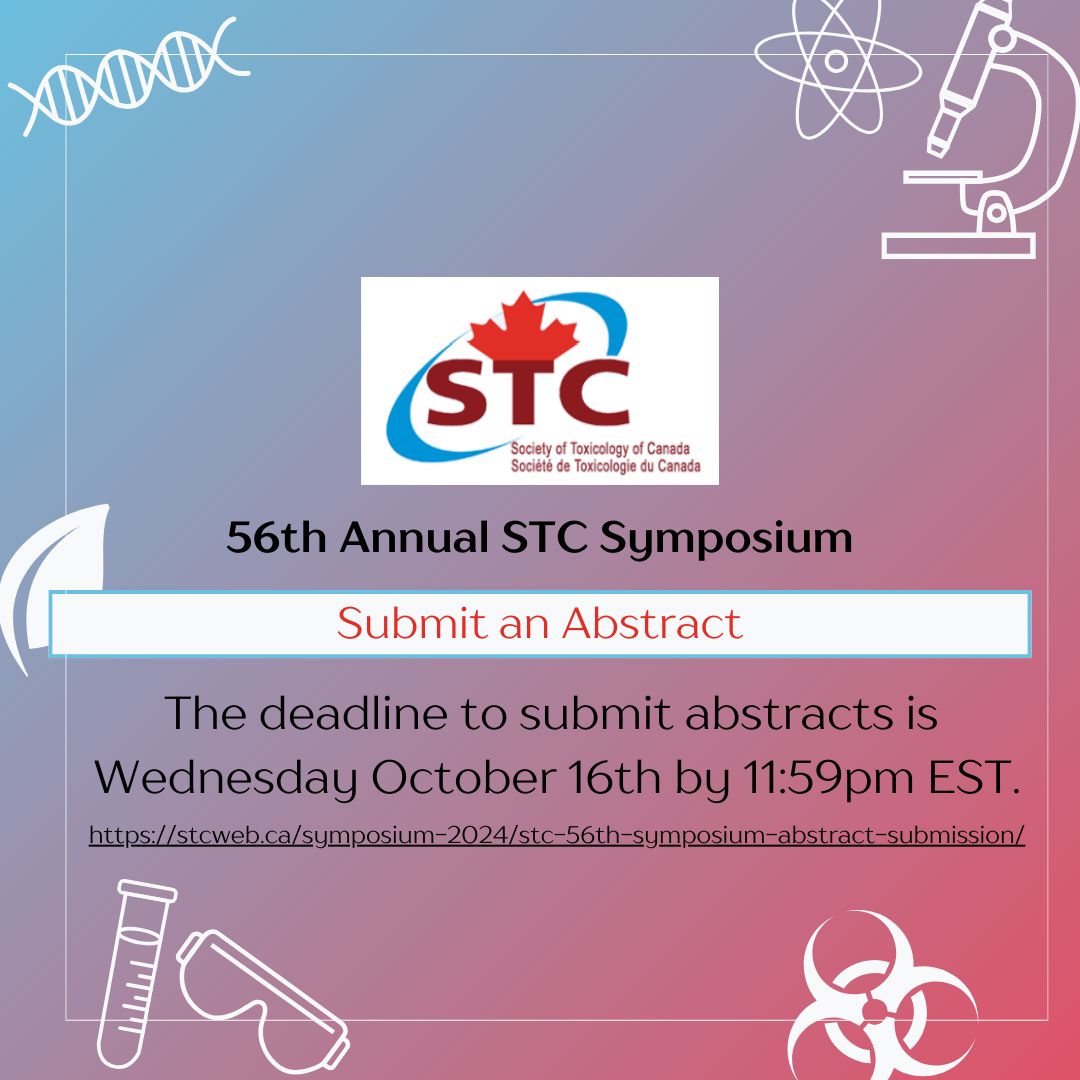 The 56th STC symposium abstract submission deadline is fast approaching. Don't miss out on the opportunity to showcase your research. Follow the link for more info: stcweb.ca/symposium-2024…
#STCsymposium #Toxicology