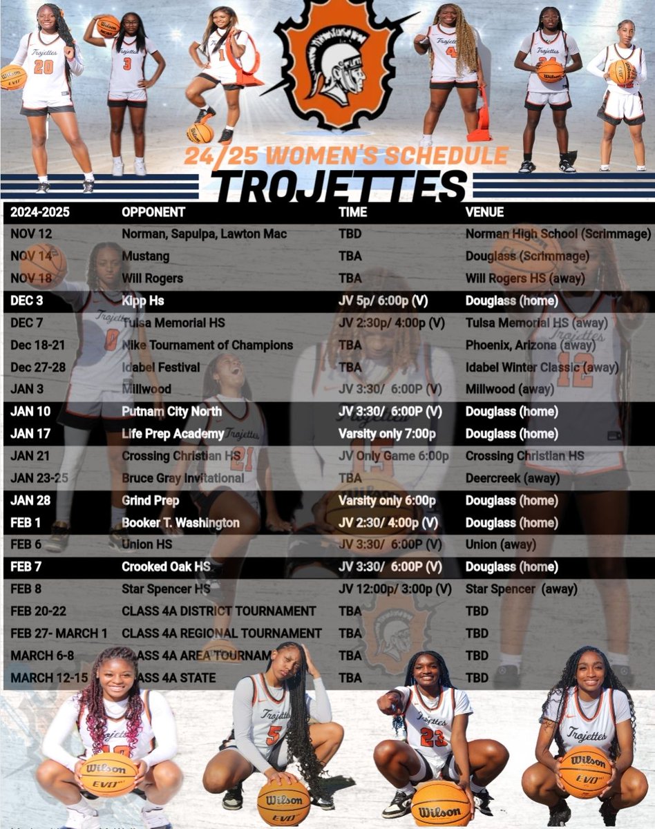 🧡🖤🏀UPDATED🏀🖤🧡

It's Go Time. Coaches come check us out this season. Plenty of talent to see. Don't miss out. #trojettes
