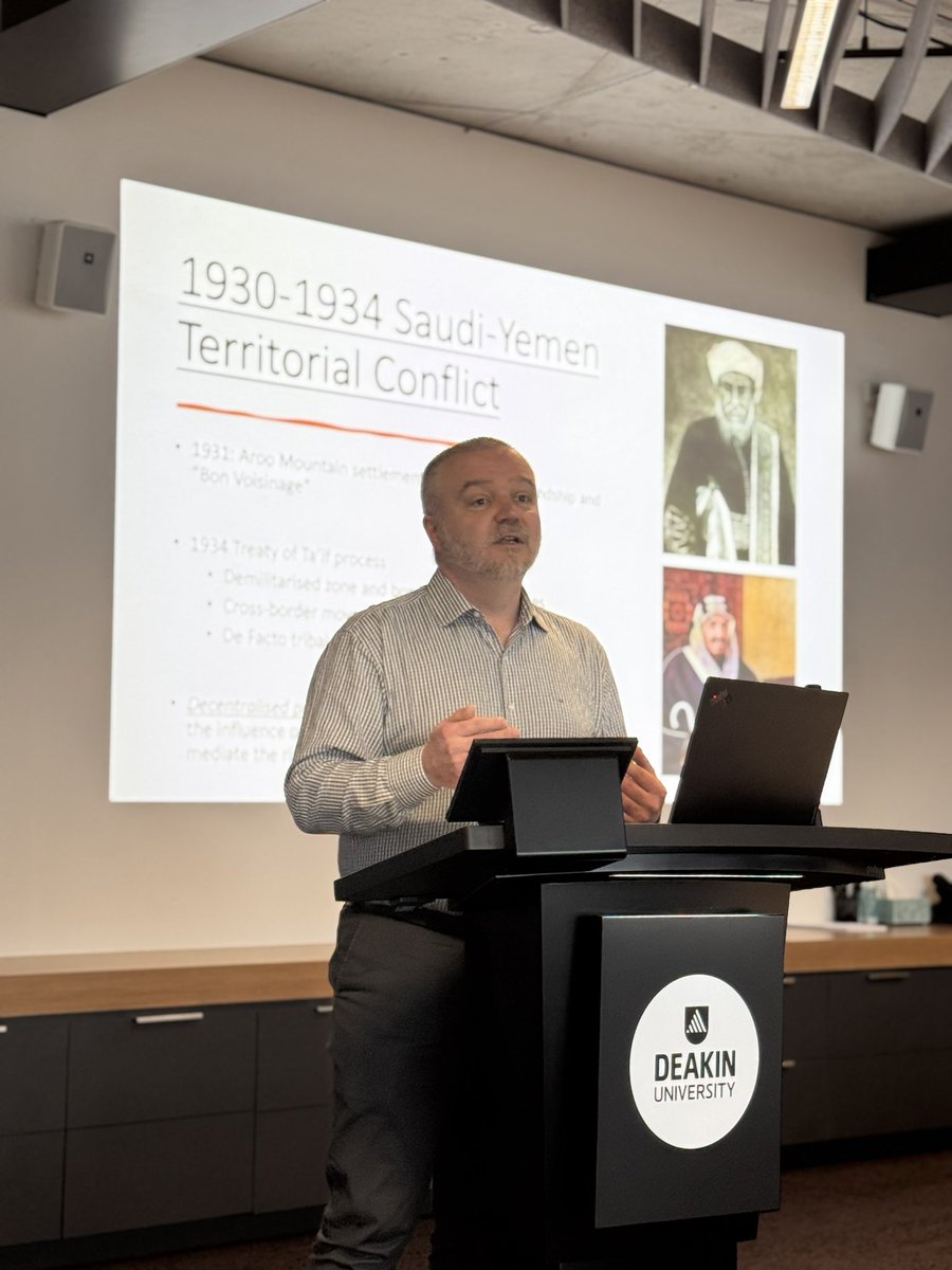 Shadi (@mrsshadisnape) on Twitter photo Dr. Jeunot reviews 1930-1934Yemen-Saudi conflict & proposes interplay between intl’ & domestic norms rather than unilateral approaches based on international norms of conflict settlement to ensure agreements are fully implemented & sustainable.
<a href="/erjeunot/">Eric Jeunot, PhD</a>
<a href="/MESF_Deakin/">Middle East Studies Forum</a>
#MESF2024 Dr. Jeunot reviews 1930-1934Yemen-Saudi conflict & proposes interplay between intl’ & domestic norms rather than unilateral approaches based on international norms of conflict settlement to ensure agreements are fully implemented & sustainable.
<a href="/erjeunot/">Eric Jeunot, PhD</a>
<a href="/MESF_Deakin/">Middle East Studies Forum</a>
#MESF2024
