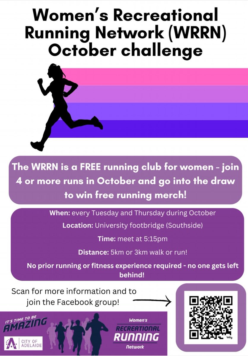 Adelaide Ladies, if you're a runner or keen to get into running, come and join me and and this amazing group of women for a weekly run! Prizes and snacks included throughout Oct as well!! 🏃‍♀️‍➡️🏃‍♀️‍➡️