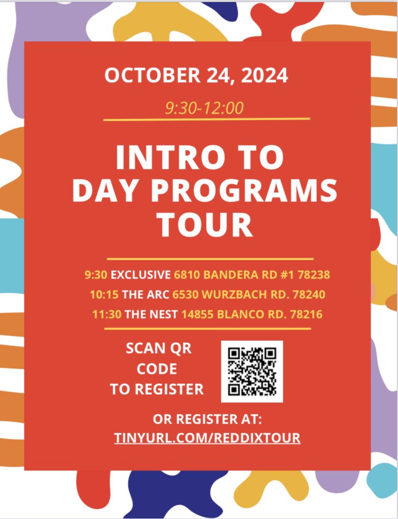 Becca Brem (@beccareddixnisd) on Twitter photo Families, come and learn more about day programs and how they can help your young adult socialize and recreate out in the community on Oct. 24. Please sign up using the QR Code or TinyURL. Hope to see you there! <a href="/NISDReddix/">Nellie Reddix Center</a> Families, come and learn more about day programs and how they can help your young adult socialize and recreate out in the community on Oct. 24. Please sign up using the QR Code or TinyURL. Hope to see you there! <a href="/NISDReddix/">Nellie Reddix Center</a>
