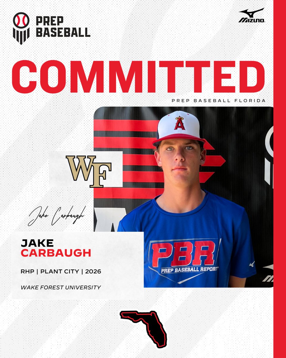 🚨 𝐂𝐨𝐦𝐦𝐢𝐭𝐦𝐞𝐧𝐭 𝐀𝐥𝐞𝐫𝐭 🚨

Congratulations to 2026 RHP Jake Carbaugh (<a href="/PlantCity_HS/">Plant City High School</a>) on his commitment to <a href="/WakeBaseball/">Wake Forest Baseball</a>.

Jake was a participant at the Future Games Trials &amp; is ranked #8 in the FL 2026 class.

<a href="/JakeCarbaugh15/">Jake Carbaugh</a> | <a href="/FBH_Angels/">FBH-Angels Baseball</a>

👤: loom.ly/aCECvWQ