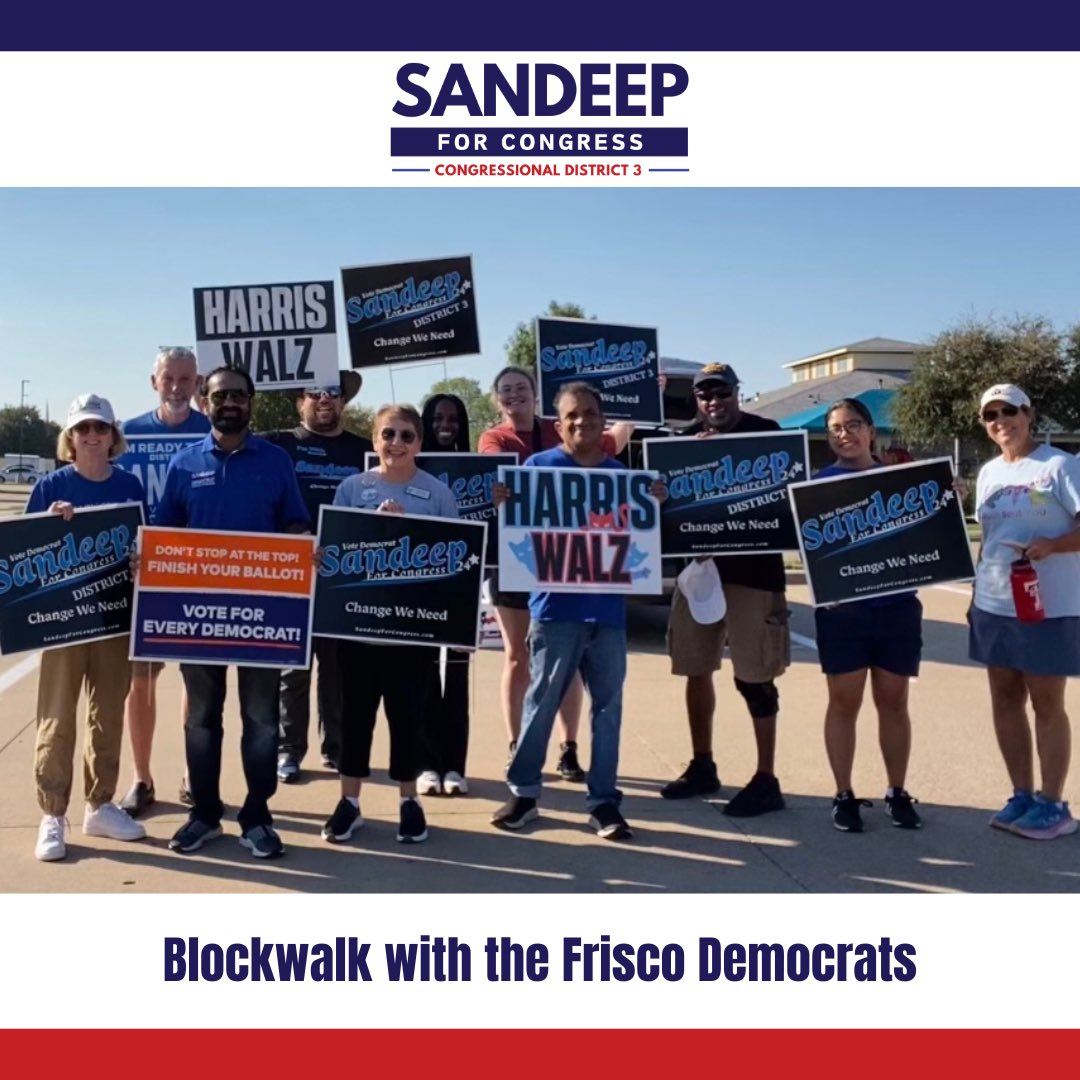 sandeepfortexas's tweet photo. Had an amazing time block walking with the Frisco Democrats! Big thanks to all the volunteers who came out and to the voters who took the time to chat with us. Together, we’re building a stronger, more united community! #FriscoDemocrats #BlockWalk #StrongerTogether https://t.co/ZK9fO50DBE