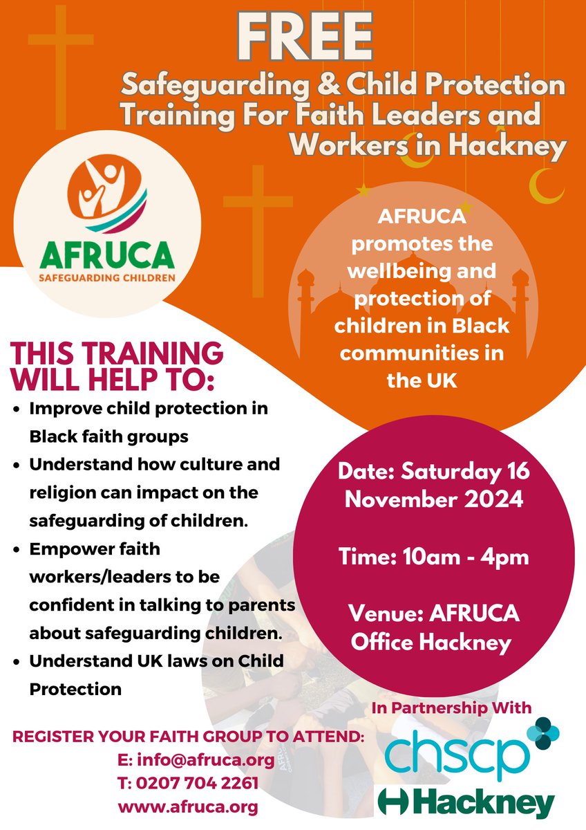 AFRUCA is on LinkedIn and Instagram (@afruca) on Twitter photo If your faith group is based in <a href="/hackneycouncil/">Hackney Council</a>, join us <a href="/afruca/">AFRUCA is on LinkedIn and Instagram</a> at this unique training event for leaders and workers in African and Caribbean faith groups as we explore safeguarding and child protection. Visit afruca.org to learn more and register If your faith group is based in <a href="/hackneycouncil/">Hackney Council</a>, join us <a href="/afruca/">AFRUCA is on LinkedIn and Instagram</a> at this unique training event for leaders and workers in African and Caribbean faith groups as we explore safeguarding and child protection. Visit afruca.org to learn more and register