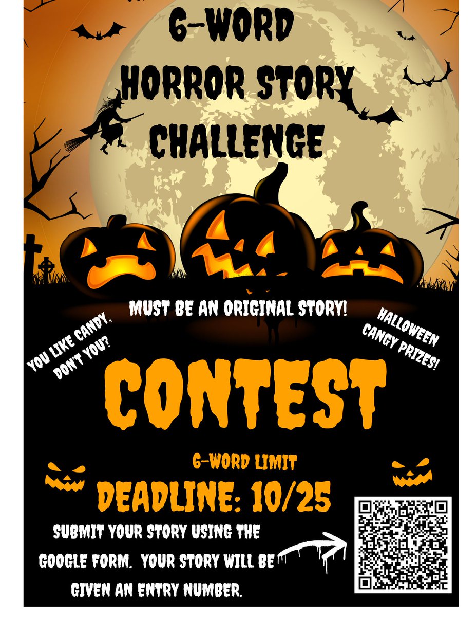 Don't forget the 6-Word Horror Story Contest! Win a trick-or-treat basket full of candy! Yummy! #Read2RiseUp <a href="/IrvingHigh/">Irving High School</a> Ask your Librarian for more information!