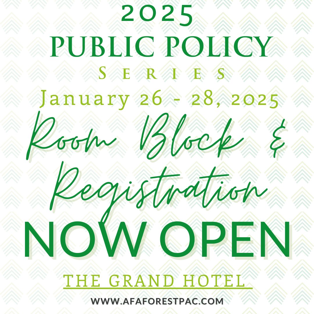 It's live!🚨 Register for our 2025 Public Policy Seminar &amp; reserve your room at The Grand Hotel! Don't miss updates on AL's Governance before the General Session, Jan. 26 - 28. Sign up: afaforestpac.com/public-policy-…