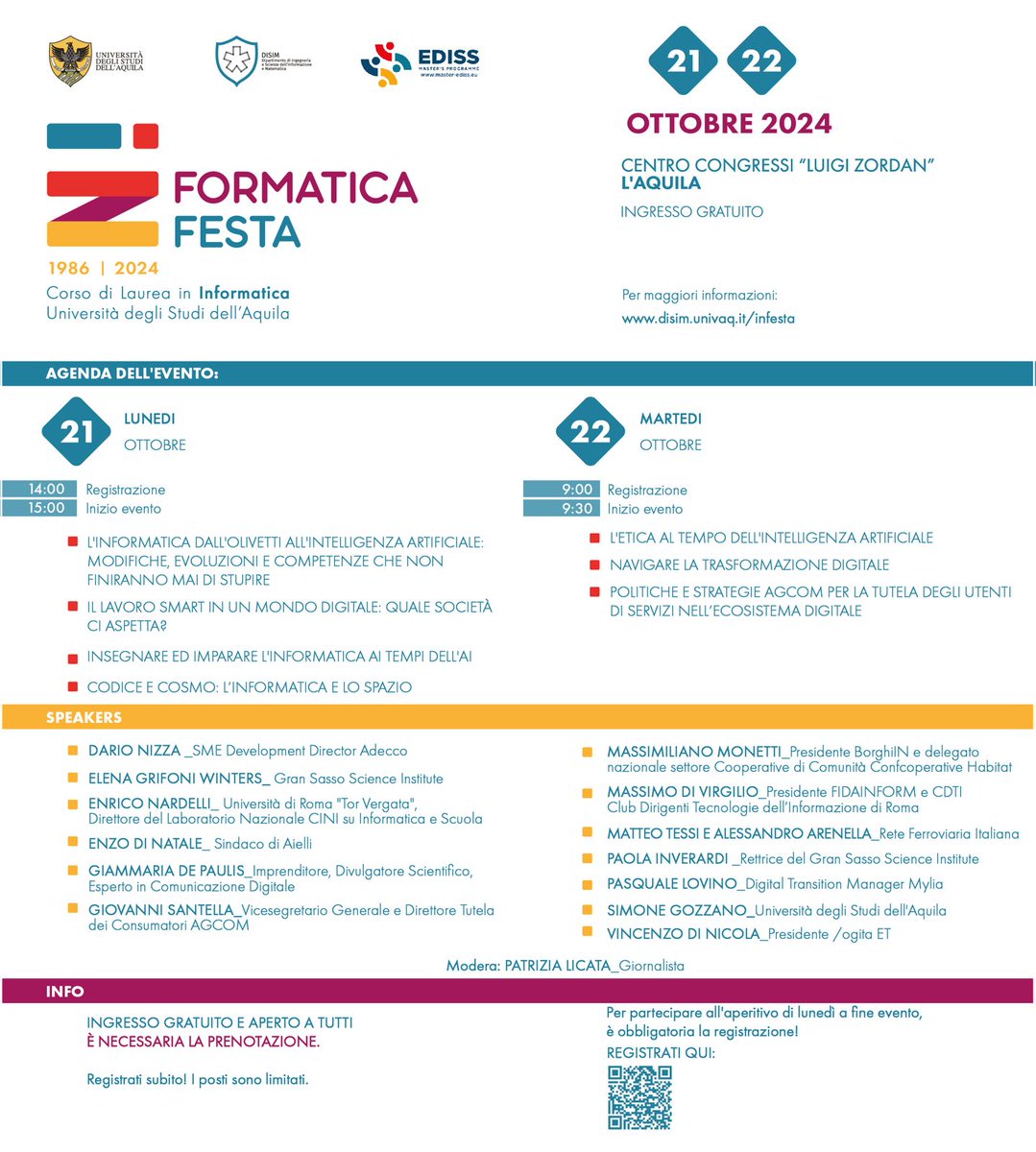 Henry Muccini (@muccinihenry) on Twitter photo Informatica In Festa - 38 anni di Informatica ad AQ
21 e 22 Ottobre
L'Aquila
Registrati su forms.office.com/e/UgrKKpFrnp
<a href="/univaq/">Università degli Studi dell'Aquila</a> Informatica In Festa - 38 anni di Informatica ad AQ
21 e 22 Ottobre
L'Aquila
Registrati su forms.office.com/e/UgrKKpFrnp
<a href="/univaq/">Università degli Studi dell'Aquila</a>