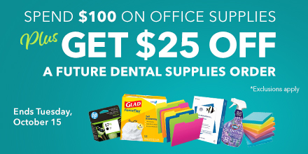 Enjoy one-stop shopping at TDSC.com! 🛒

✨ Now through 10/15, spend $100 on office supplies and get $25 off a future order for dental supplies.

Shop now at tdsc.com.