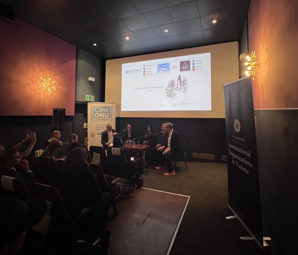 UN_Vienna's tweet photo. Huge thanks to everyone for joining our @CineONU #Vienna screening of “Woman in Motion” with @usunvie to mark #WorldSpaceWeek.
Many thanks to U.S. #AmbHolgate for her opening remarks and film director Todd Thompson, @UNOOSA @tu_wien and @IWF_oeaw for the engaging discussion. https://t.co/QURVAmSkRT