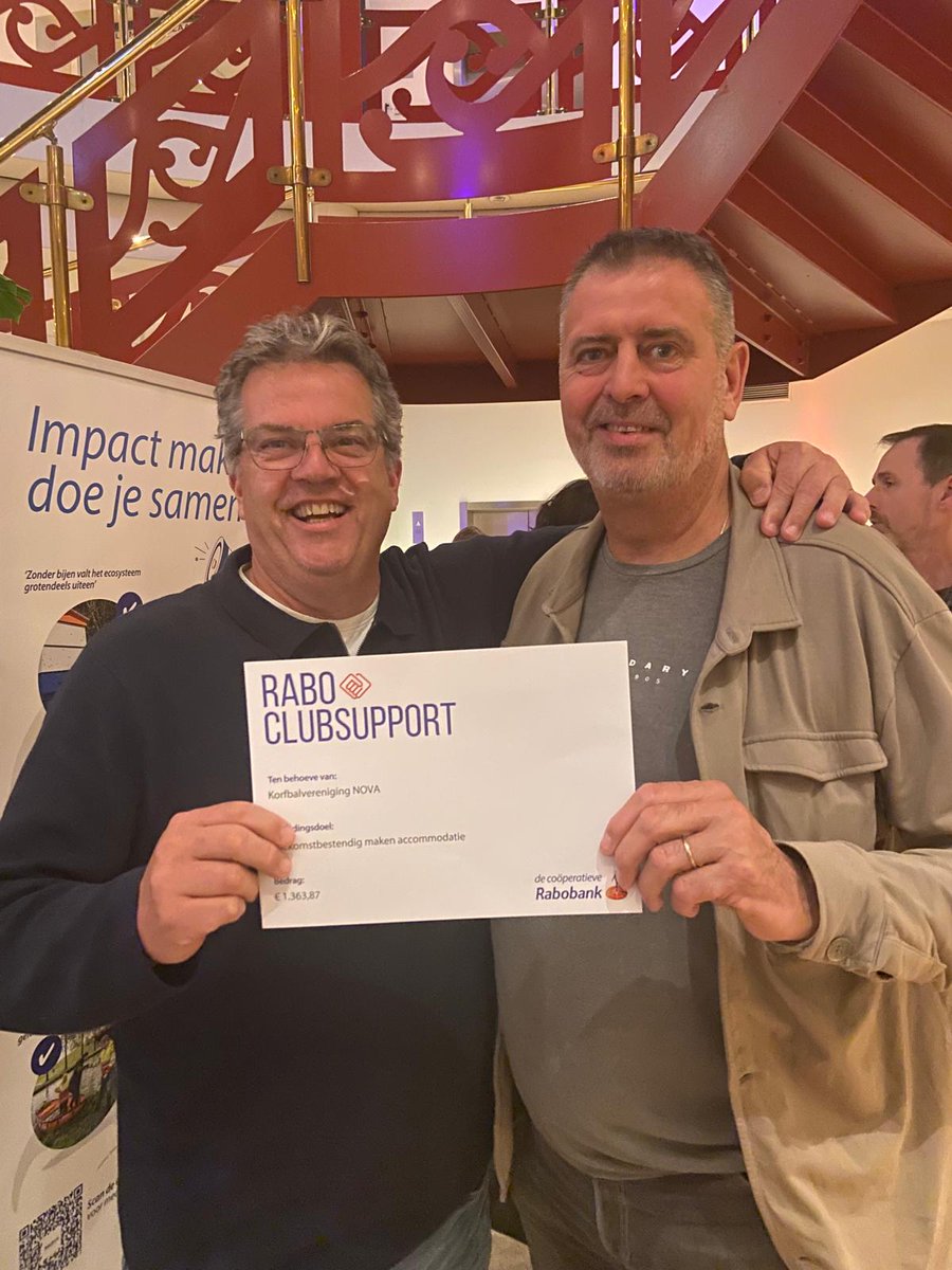 Vanavond was de bekendmaking van de <a href="/rabobank/">Rabobank</a> ClubSupport actie. Onze Andrew en Fred hebben samen namens NOVA de cheque in ontvangst genomen. Alle stemmen bij elkaar leveren ons €1.363 euro op!

Met dank aan onze vrienden van <a href="/fcdebilt/">FC De Bilt</a>!