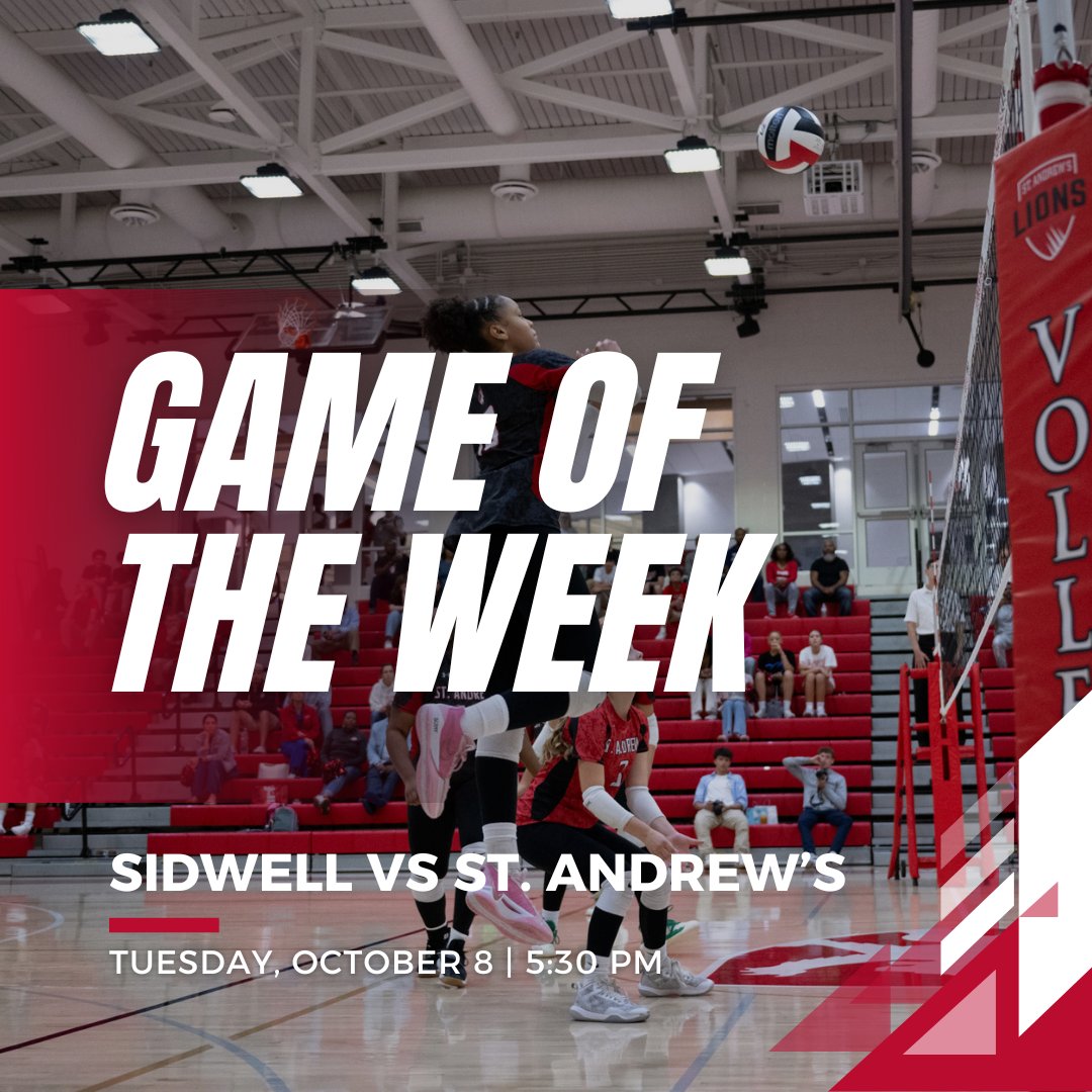 #GameoftheWeek St. Andrew's Varsity Volleyball (5-1) takes on Sidwell Friends School in an ISL league matchup! 

🏐The match kicks off in the Den TOMORROW at 5:30 PM.

🆚 Sidwell Friends School
📍Lions Court

#GoLIONS🦁