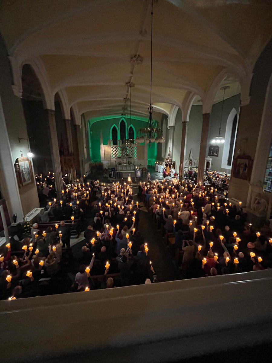 BishopDNulty's tweet photo. The Torchlight Procession so much a feature of the Lourdes Pilgrimage was very well attended earlier as we come to the final hours of the visit of the Relics of St. Bernadette to @CarlowCathedral before they leave for @PortlaoiseParis where they will be tomorrow @KANDLEi