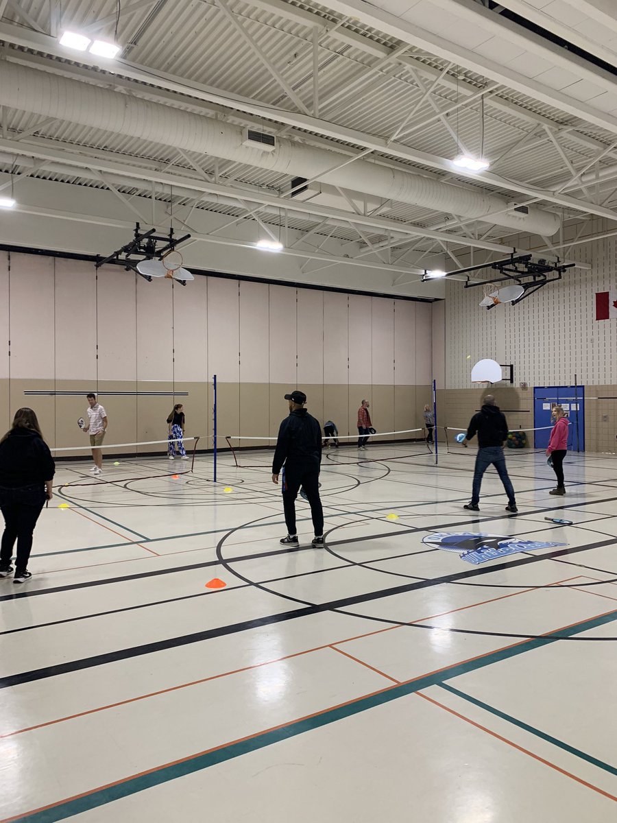 WOorcas's tweet photo. Actively encouraging physical literacy with our staff at tonight’s staff meeting. #ECL  Learning Pickleball https://t.co/N9hVEuplL4